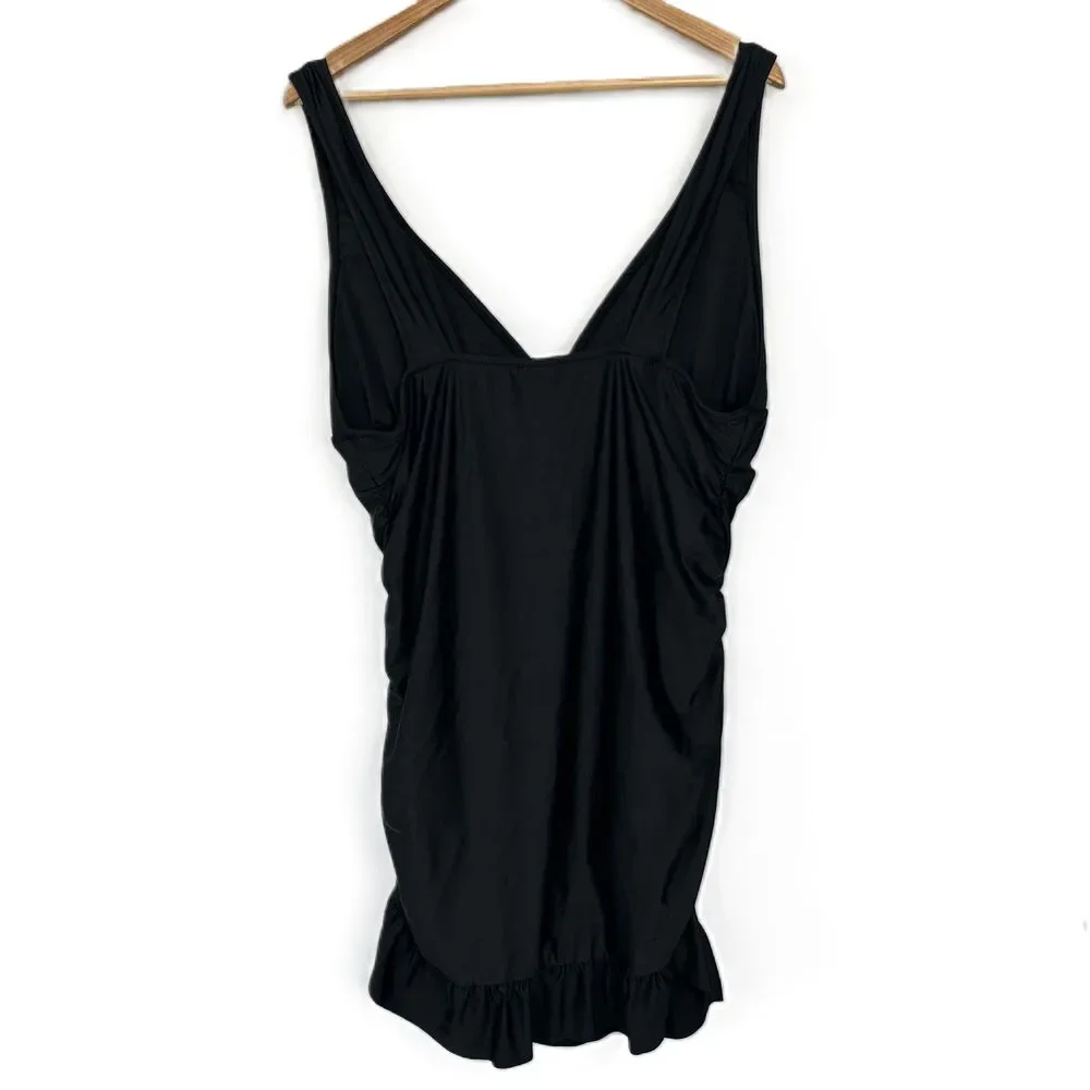 NWT J.Crew Size‎ 18 One Piece Black Swim Dress V-Neck Ruched Swimwear